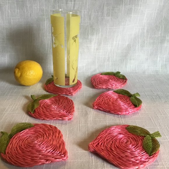 Vintage woven grass coasters Set of 6 - Picture 5 of 7